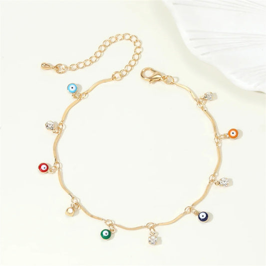 Jewelry Golden Adjustable Chain Enamel Eye Anklets For Women Vintage Copper Crystal Anklet Summer Accessories